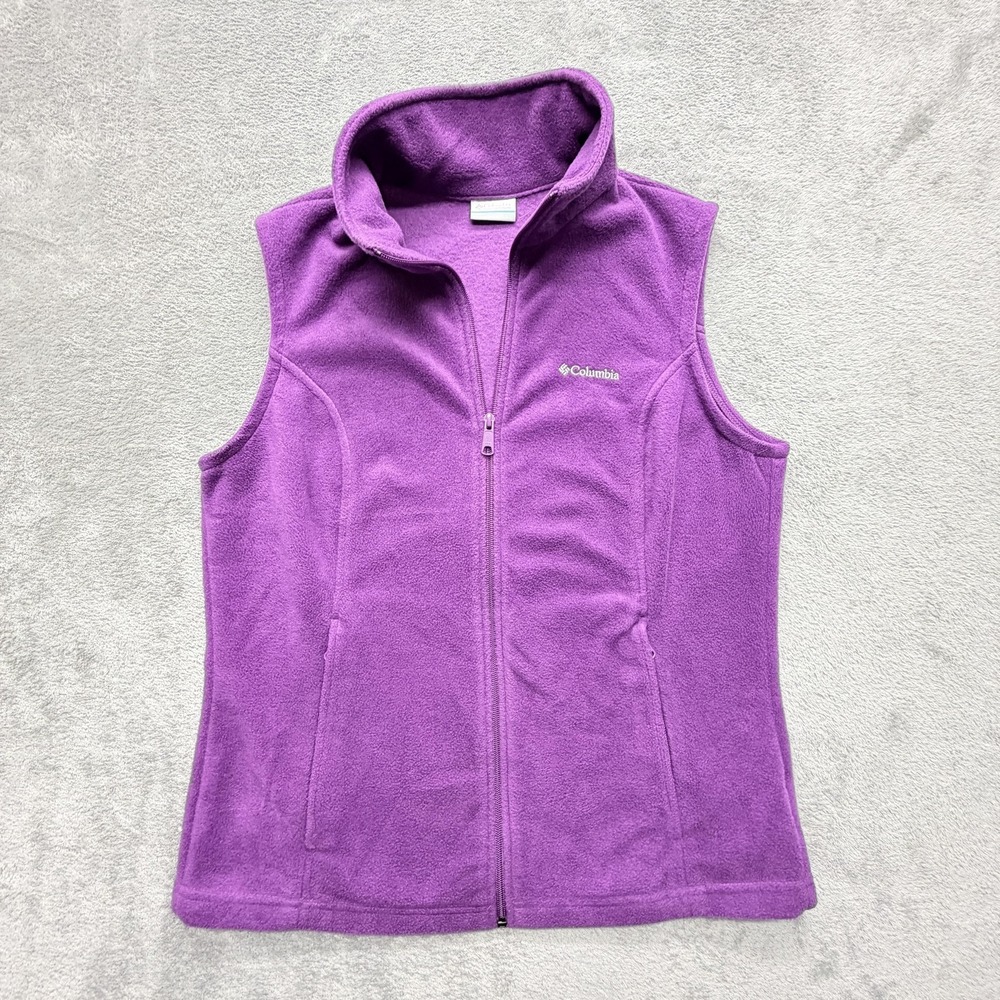Columbia Vest Womens L‎ Purple Fleece Full Zip Collared Pockets Embroidered